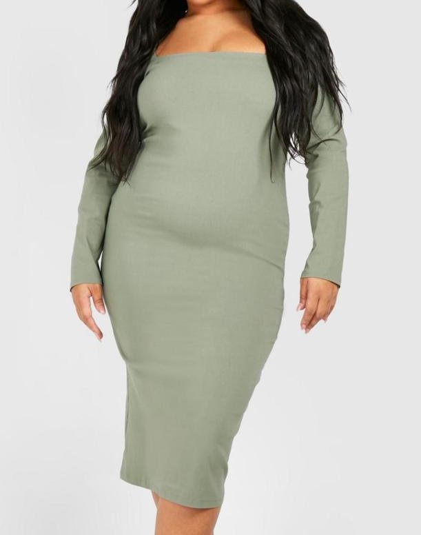 Square Neck Bengaline Midi Dress